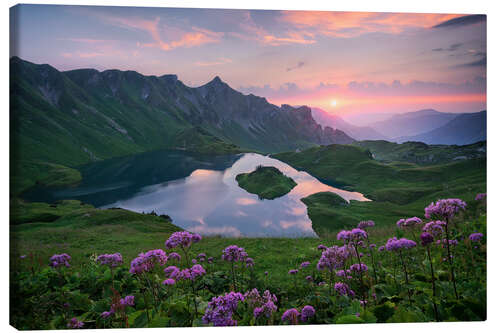 Tableau sur toile Lac alpin au coucher du soleil, Bavière