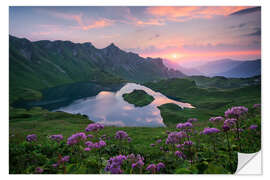 Selvklebende plakat Alpine lake in the sunset, Bavaria