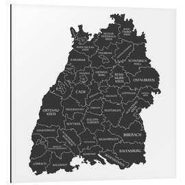 Aluminiumtavla Counties of Baden Württemberg