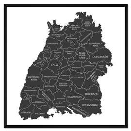 Gerahmter Kunstdruck Landkreise von Baden Württemberg