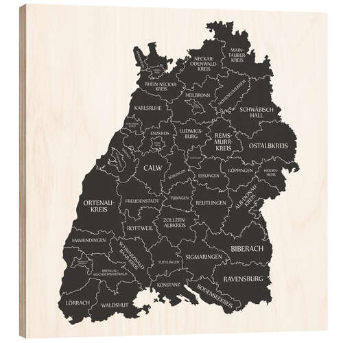 Wood print Counties of Baden Württemberg