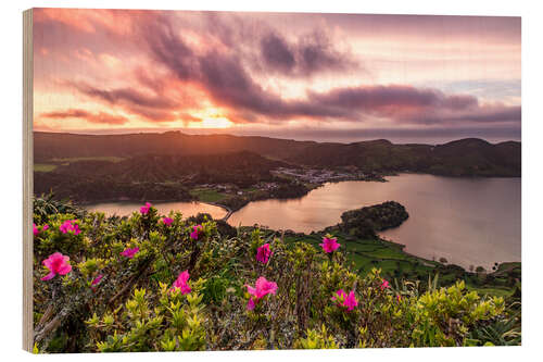 Trätavla Sunset Sao Miguel, Azores