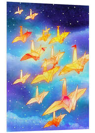 Foam board print Origami cranes in the night sky