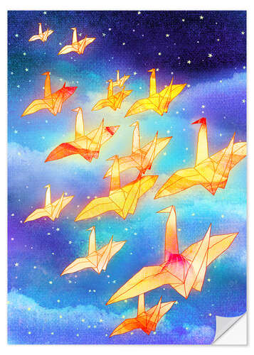 Naklejka na ścianę Origami cranes in the night sky