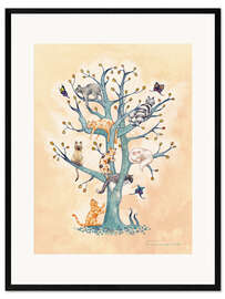 Impression artistique encadrée Arbre de vie avec des chats