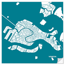 Selvklebende plakat City map of Venice, blue