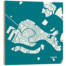 Wood print City map of Venice, blue