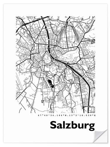 Wandsticker Stadtplan von Salzburg