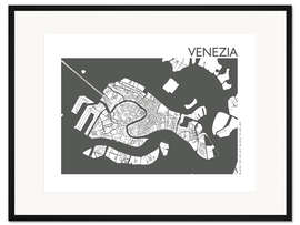 Gerahmter Kunstdruck Stadtplan von Venedig, dunkelgrau