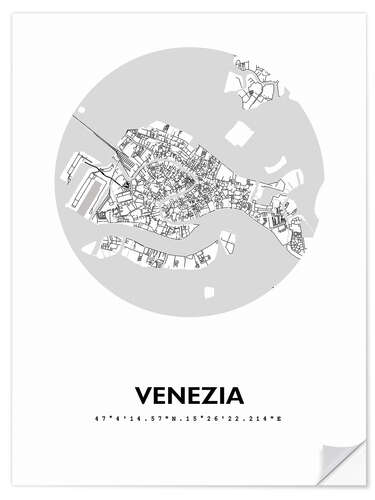 Selvklebende plakat City map of Venice, circle