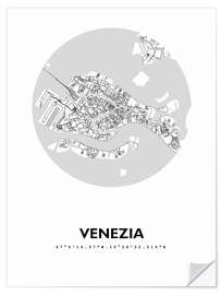 Selvklebende plakat City map of Venice, circle