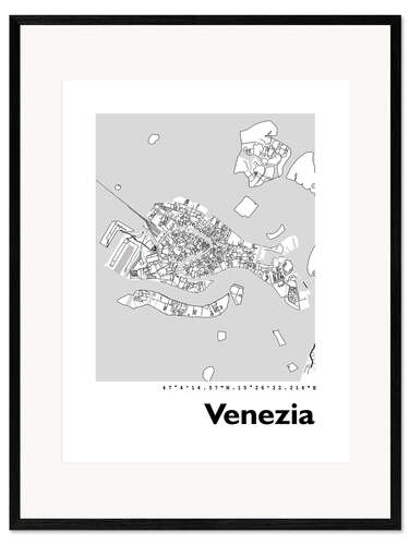 Impresión de arte enmarcada Mapa de la ciudad de Venecia