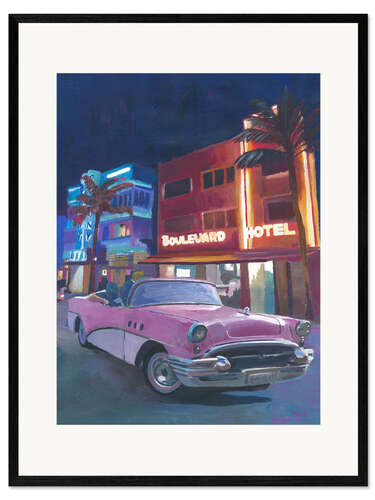 Impression artistique encadrée Ocean Drive la nuit, Miami