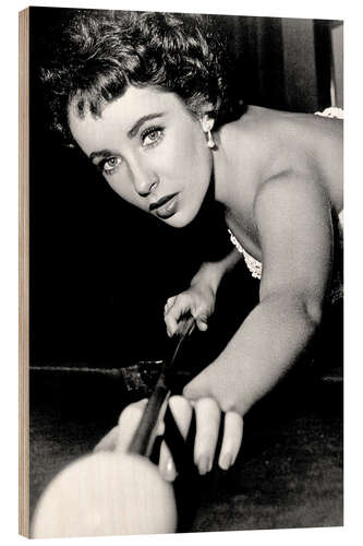 Wood print Elizabeth Taylor playing Billiards