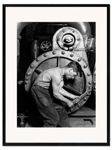 Framed art print Power house mechanic working on steam pump