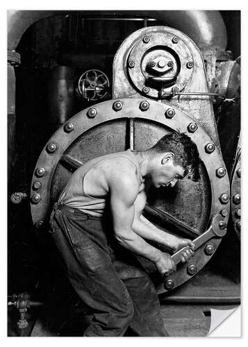 Naklejka na ścianę Power house mechanic working on steam pump