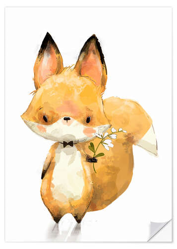 Selvklebende plakat Fox with flower