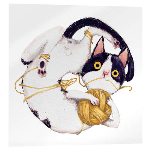 Acrylglasbild Katze mit Wollknäuel