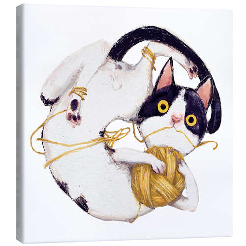 Canvas-taulu Cat with ball of wool