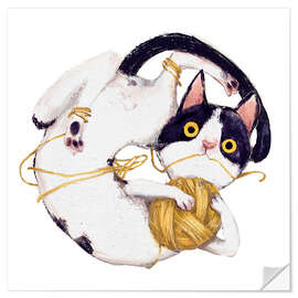 Wall sticker Cat with ball of wool - Eve Farb