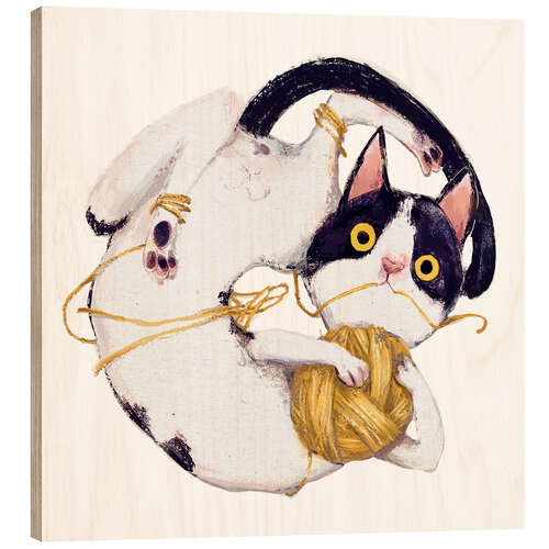 Obraz na drewnie Cat with ball of wool