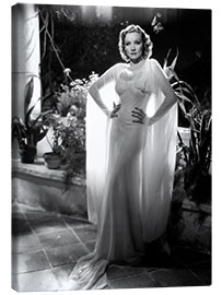 Canvastavla  Marlene Dietrich in a White Chiffon Dress