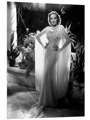 Foam board print Marlene Dietrich in a White Chiffon Dress