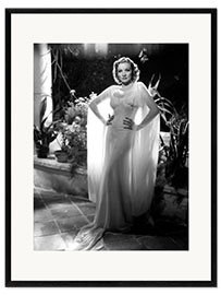 Impressão artística com moldura Marlene Dietrich in a White Chiffon Dress