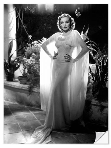 Selvklebende plakat Marlene Dietrich in a White Chiffon Dress