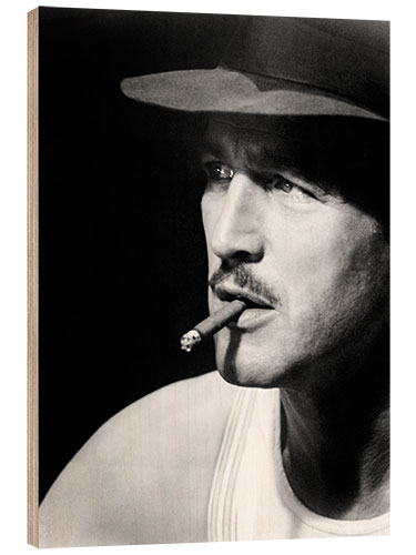 Wood print Paul Newman With Cigar