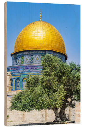 Wood print Dome of the Rock with olive tree