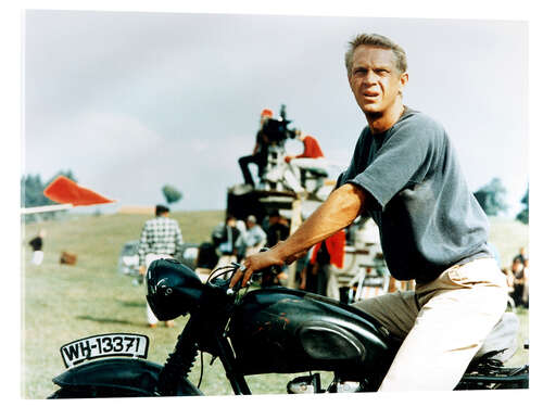 Acrylglasbild Steve McQueen mit Motorrad