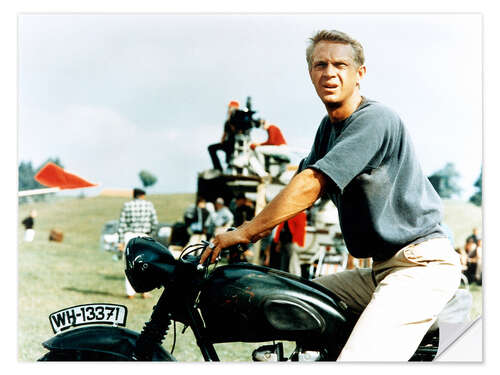 Selvklebende plakat Steve McQueen with motorcycle