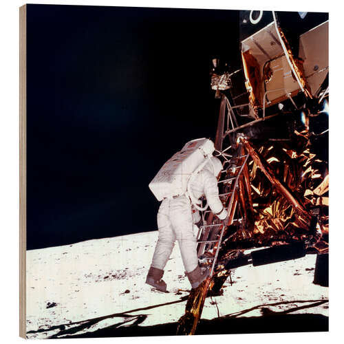 Wood print Edwin "Buzz" Aldrin on the moon