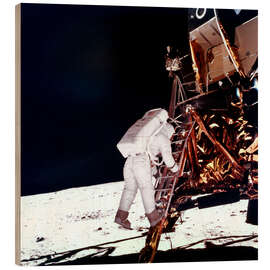 Wood print Edwin &quot;Buzz&quot; Aldrin on the moon