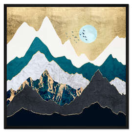 Gerahmter Kunstdruck Goldener Flug mit Bergen