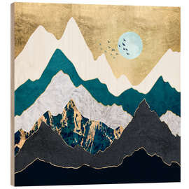 Wood print Golden Flight with Mountains