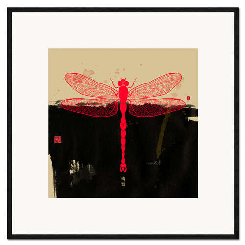 Impression artistique encadrée Grande libellule rouge
