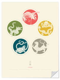 Selvklebende plakat Five Heavenly Beasts