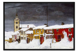 Gerahmter Kunstdruck Straße in Røros im Winter