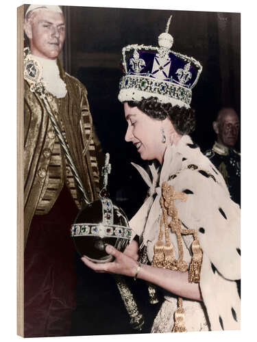 Wood print Queen Elizabeth II after her coronation