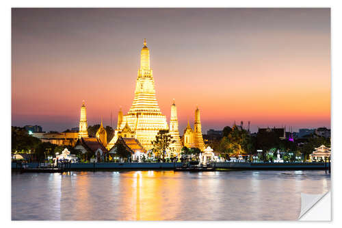 Självhäftande poster Dawn in Wat Arun, Bangkok