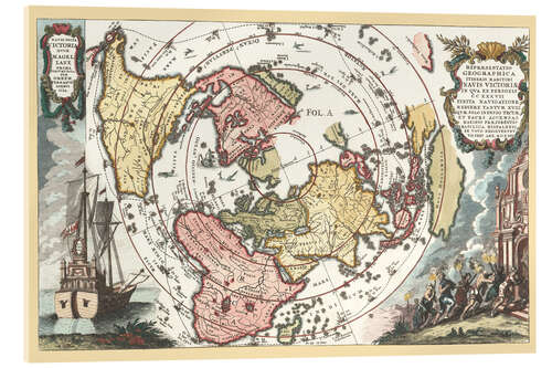 Acrylic print World map with Magellan’s circumnavigation 1702