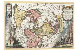 PVC print World map with Magellan's circumnavigation 1702