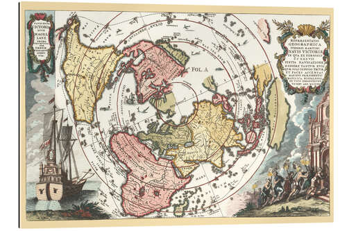 Gallery print World map with Magellan's circumnavigation 1702