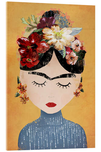 Tableau en verre acrylique Frida Kahlo avec une couronne de fleurs