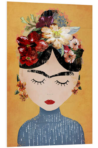 Foam board print Frida Kahlo with flower wreath