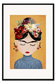 Gerahmter Kunstdruck Frida Kahlo mit Blumenkranz