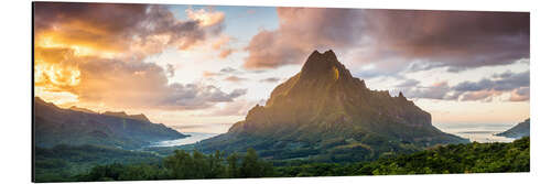 Aluminium print Sunset over Moorea, French Polynesia