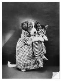 Wandsticker Hund und Katz, vintage